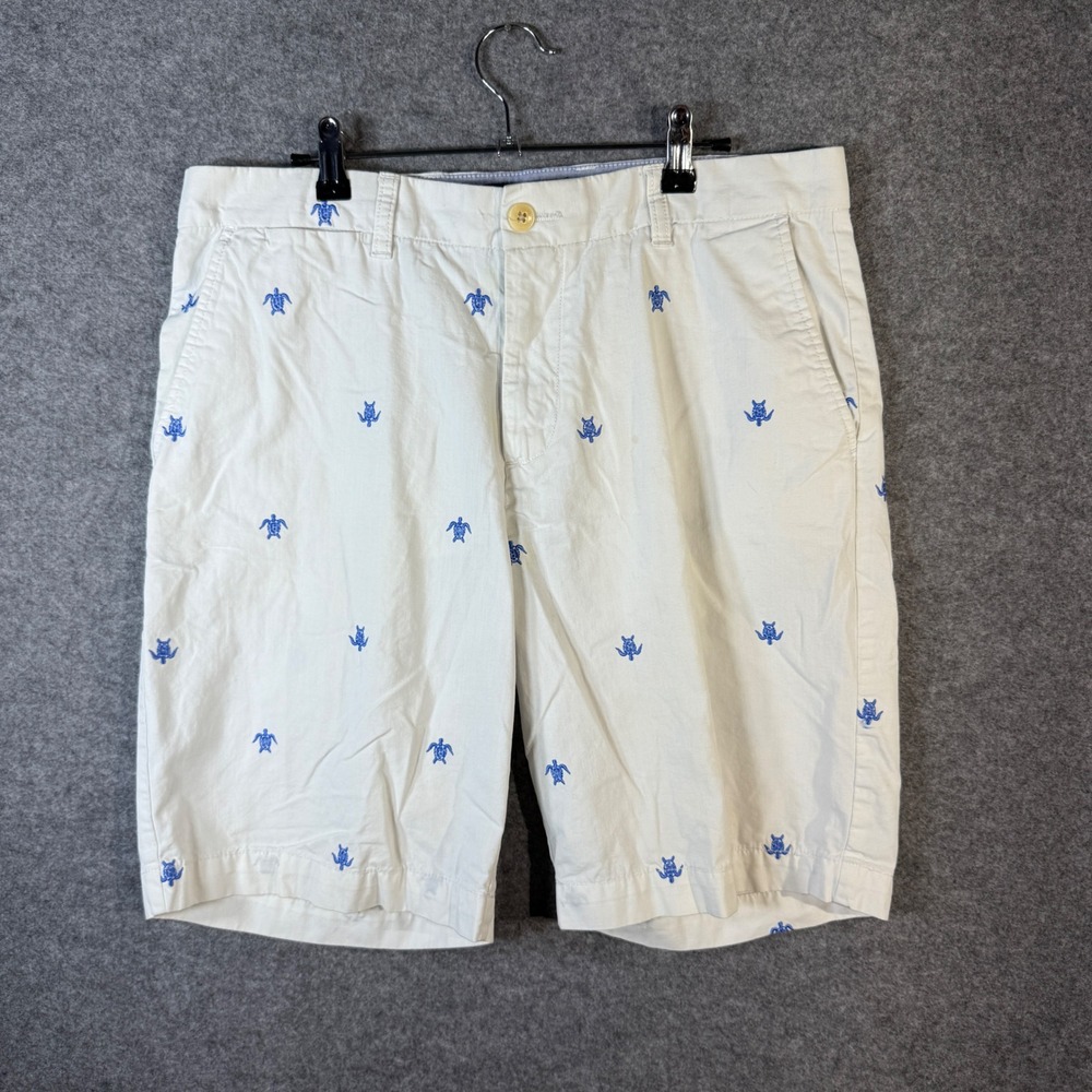 Tommy Hilfiger Classic Fit Shorts 34 White Blue Turtle Print Chino